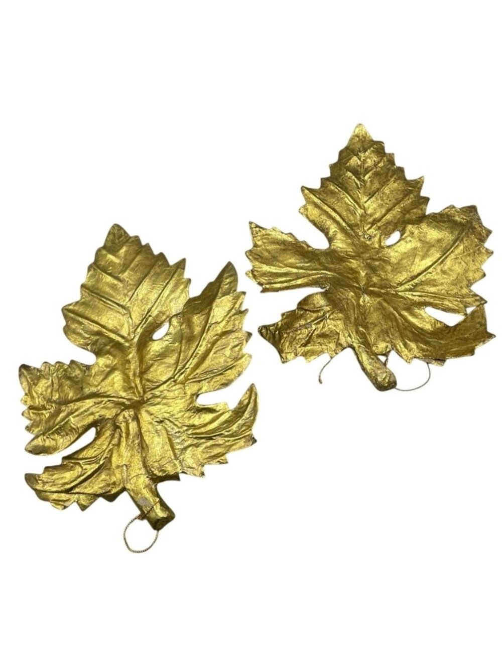 Christmas set of 2 gold leaves paper decorations ornaments 14x10.5" large READ